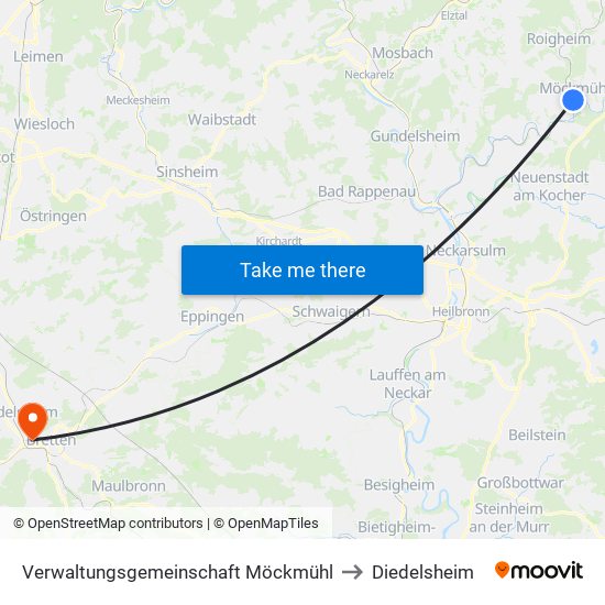 Verwaltungsgemeinschaft Möckmühl to Diedelsheim map