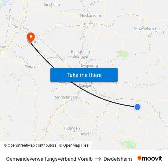 Gemeindeverwaltungsverband Voralb to Diedelsheim map