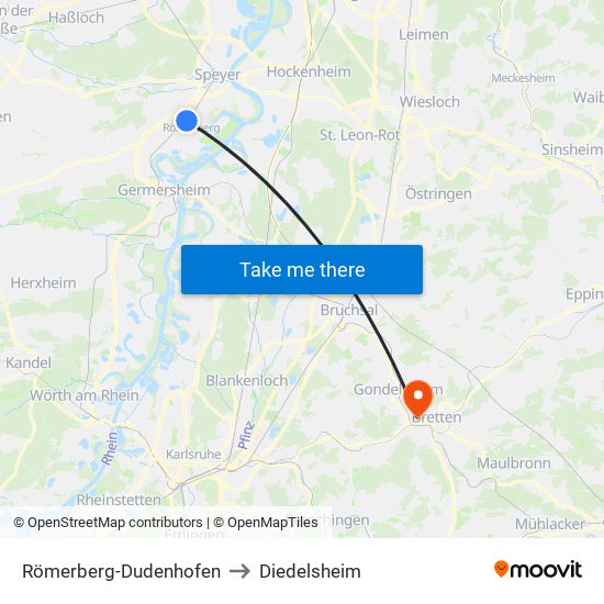 Römerberg-Dudenhofen to Diedelsheim map