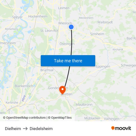 Dielheim to Diedelsheim map