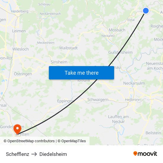 Schefflenz to Diedelsheim map