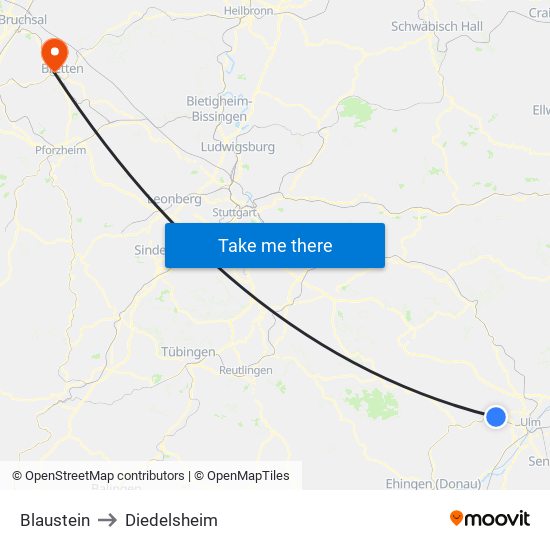 Blaustein to Diedelsheim map