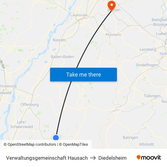 Verwaltungsgemeinschaft Hausach to Diedelsheim map