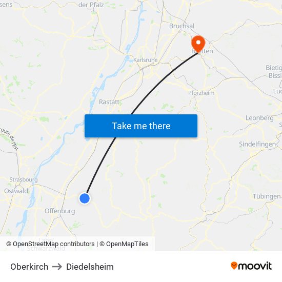 Oberkirch to Diedelsheim map