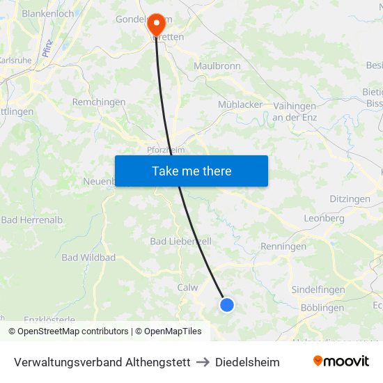 Verwaltungsverband Althengstett to Diedelsheim map