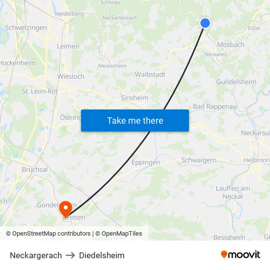 Neckargerach to Diedelsheim map