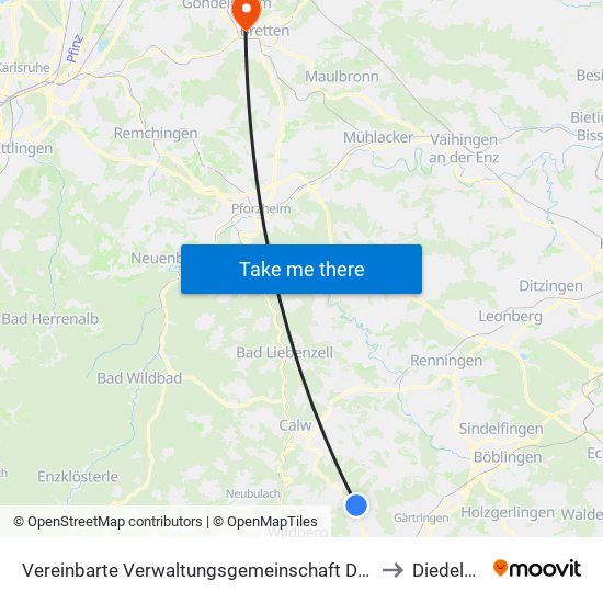 Vereinbarte Verwaltungsgemeinschaft Der Stadt Herrenberg to Diedelsheim map