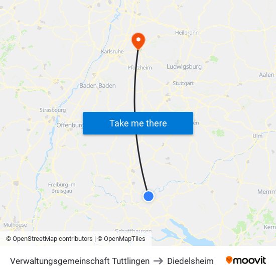 Verwaltungsgemeinschaft Tuttlingen to Diedelsheim map