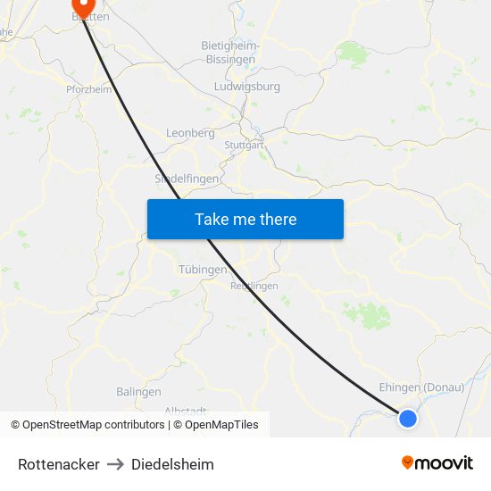 Rottenacker to Diedelsheim map