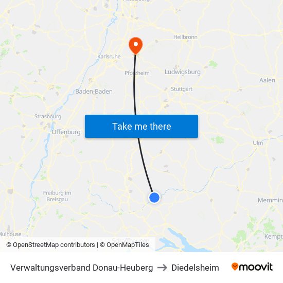 Verwaltungsverband Donau-Heuberg to Diedelsheim map