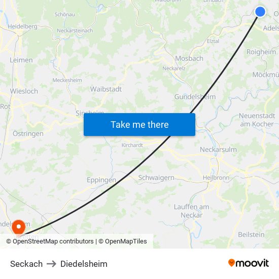 Seckach to Diedelsheim map