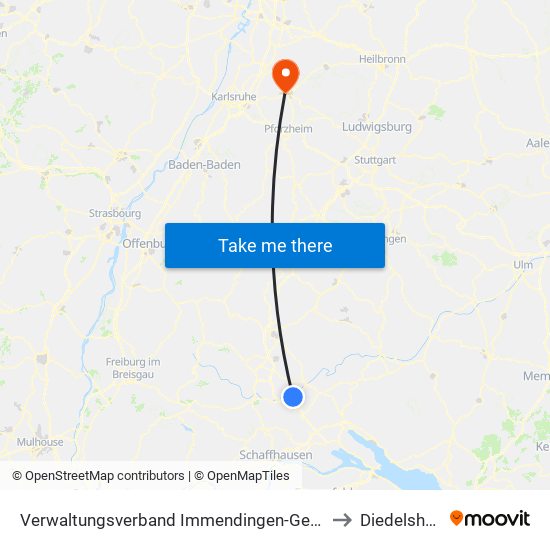 Verwaltungsverband Immendingen-Geisingen to Diedelsheim map