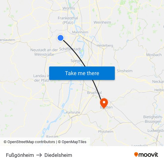 Fußgönheim to Diedelsheim map