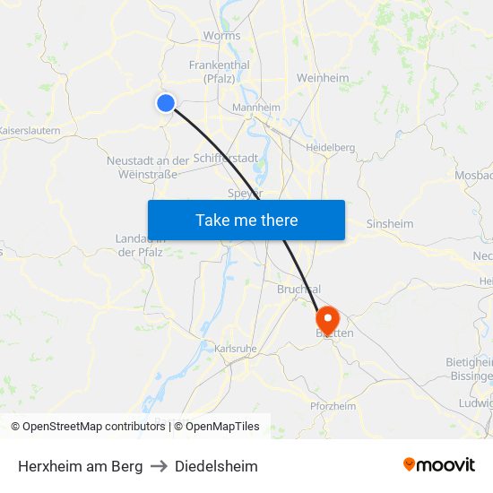 Herxheim am Berg to Diedelsheim map