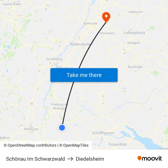 Schönau Im Schwarzwald to Diedelsheim map