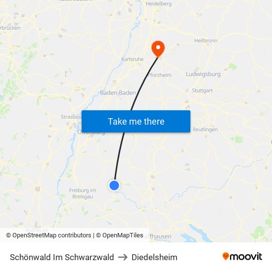 Schönwald Im Schwarzwald to Diedelsheim map