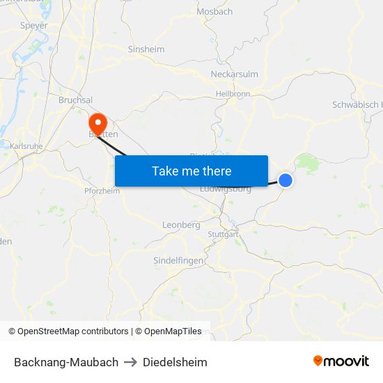 Backnang-Maubach to Diedelsheim map