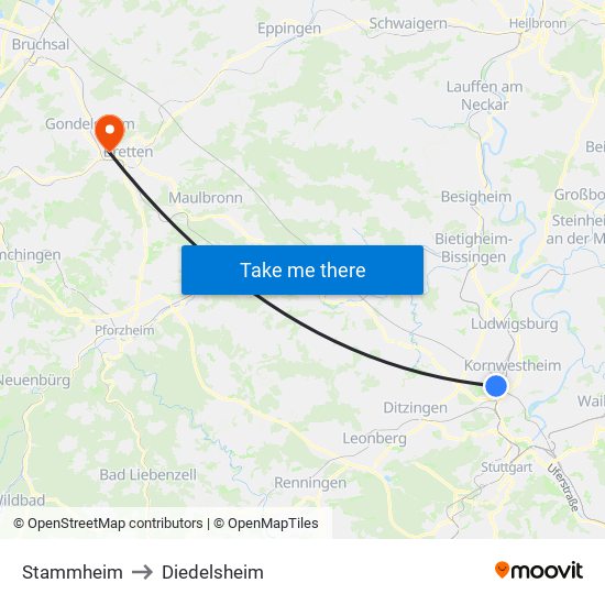 Stammheim to Diedelsheim map