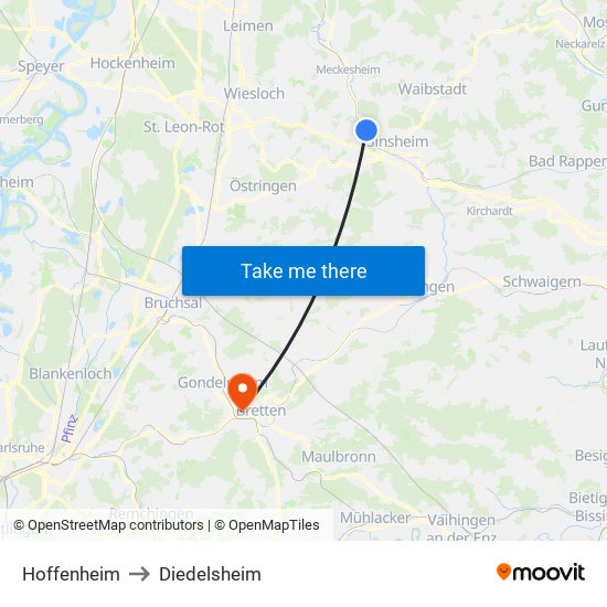 Hoffenheim to Diedelsheim map