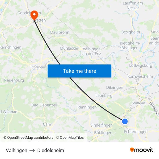 Vaihingen to Diedelsheim map