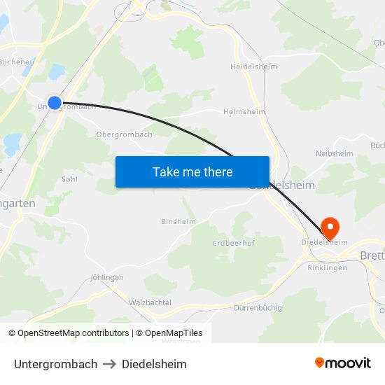 Untergrombach to Diedelsheim map