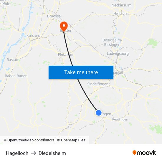 Hagelloch to Diedelsheim map