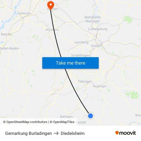 Gemarkung Burladingen to Diedelsheim map