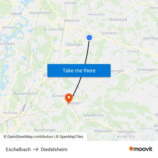 Eschelbach to Diedelsheim map