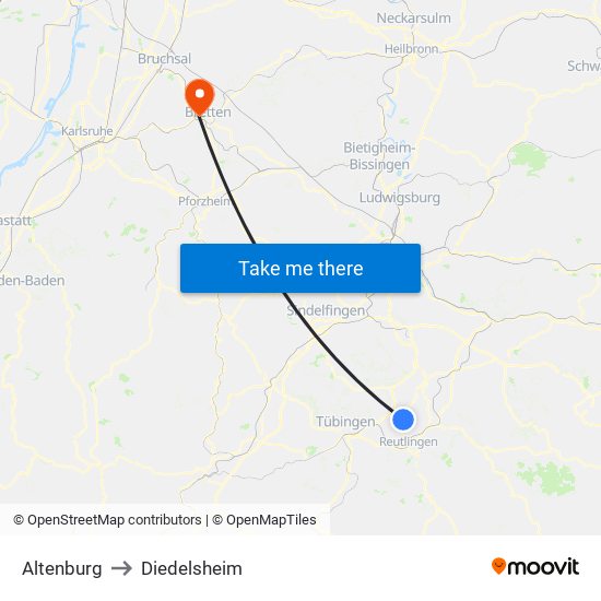 Altenburg to Diedelsheim map