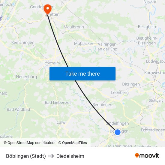 Böblingen (Stadt) to Diedelsheim map