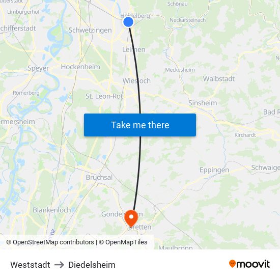 Weststadt to Diedelsheim map