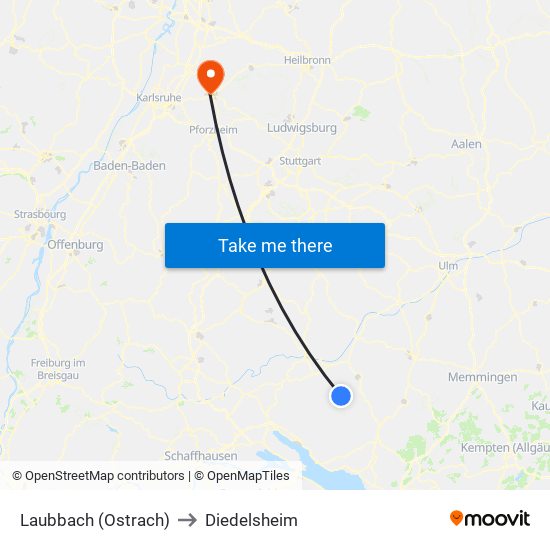 Laubbach (Ostrach) to Diedelsheim map