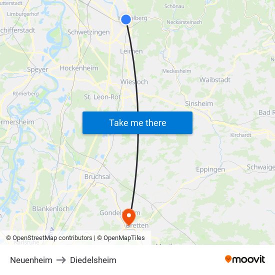 Neuenheim to Diedelsheim map