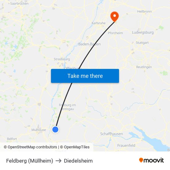 Feldberg (Müllheim) to Diedelsheim map
