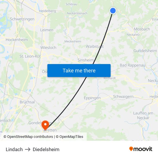 Lindach to Diedelsheim map