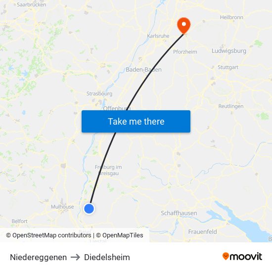 Niedereggenen to Diedelsheim map
