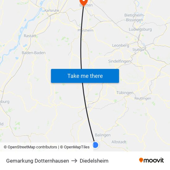 Gemarkung Dotternhausen to Diedelsheim map