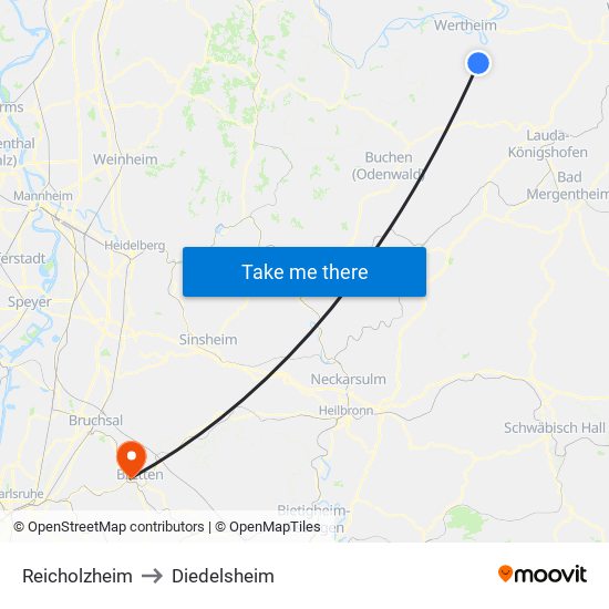 Reicholzheim to Diedelsheim map