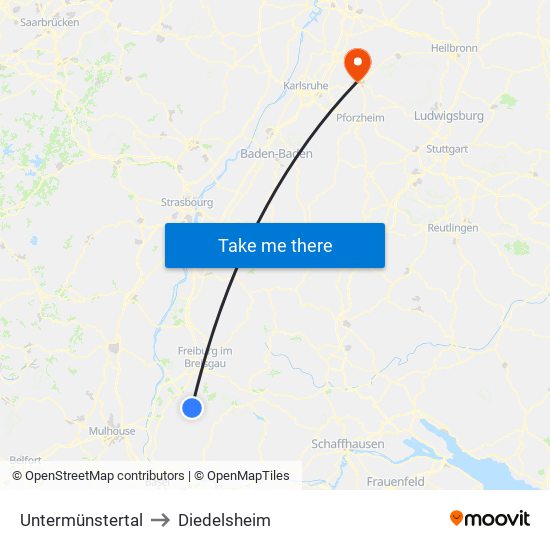 Untermünstertal to Diedelsheim map
