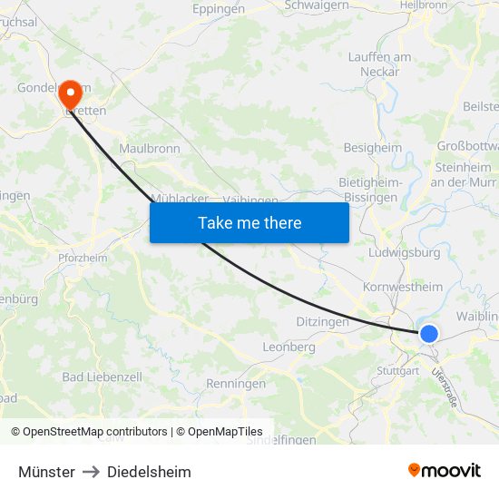 Münster to Diedelsheim map