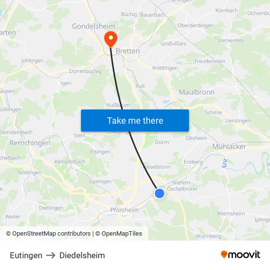 Eutingen to Diedelsheim map