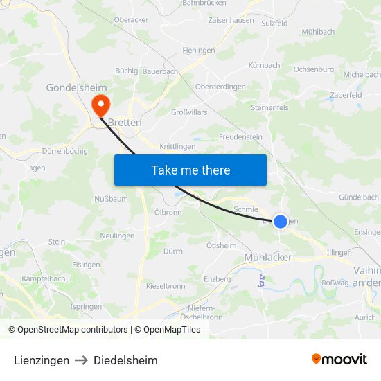 Lienzingen to Diedelsheim map