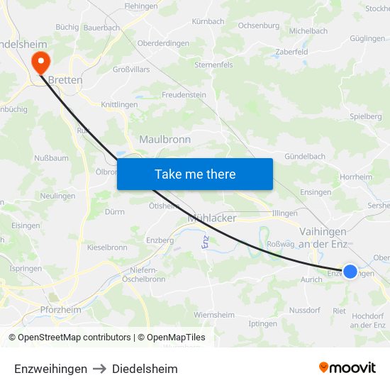 Enzweihingen to Diedelsheim map