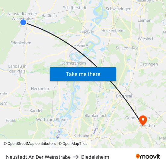 Neustadt An Der Weinstraße to Diedelsheim map