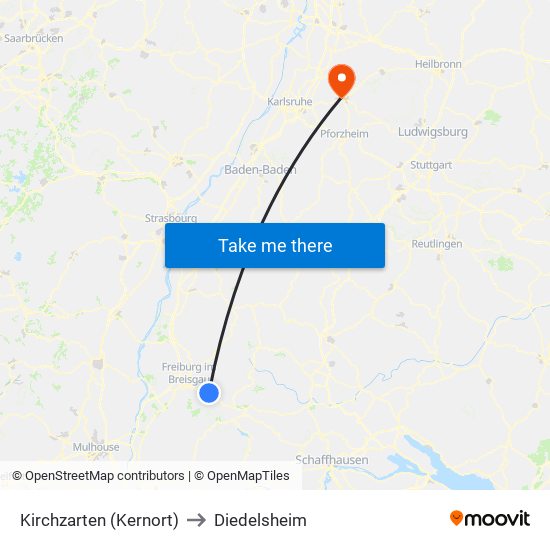 Kirchzarten (Kernort) to Diedelsheim map