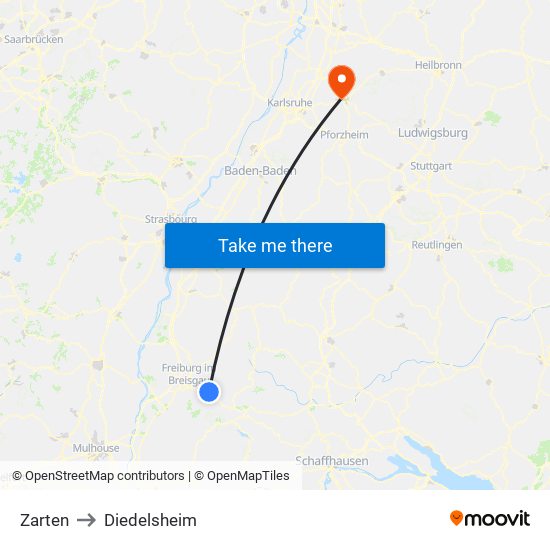 Zarten to Diedelsheim map