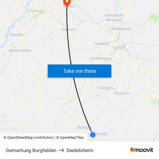 Gemarkung Burgfelden to Diedelsheim map