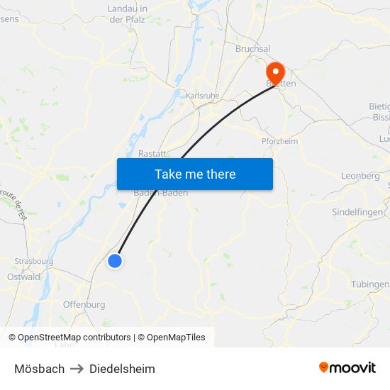 Mösbach to Diedelsheim map