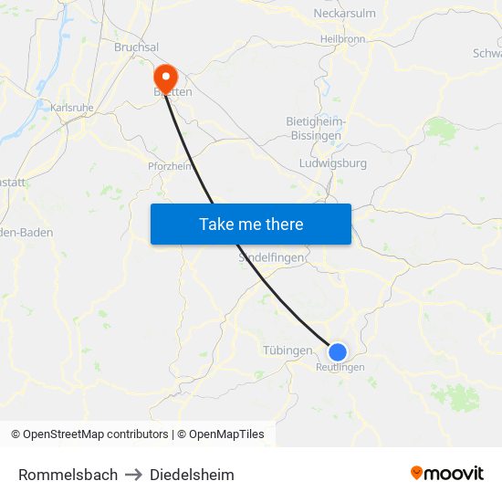 Rommelsbach to Diedelsheim map