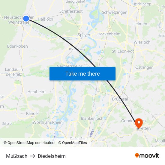 Mußbach to Diedelsheim map